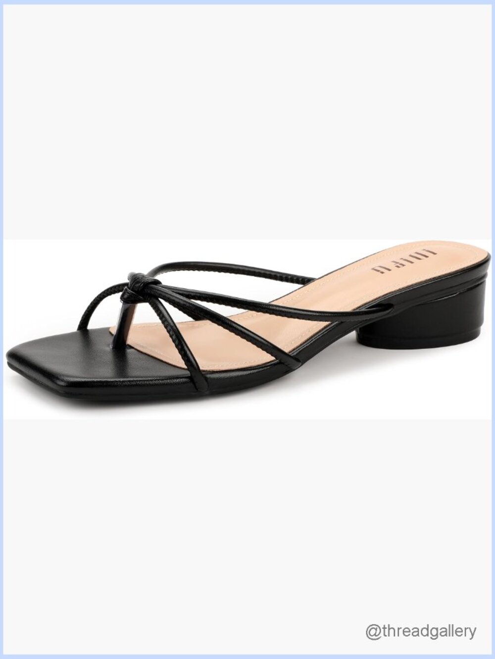 Strappy Square Toe Thong Slide Heeled Sandals Low Block Heels Comfortable - Picture 1 of 6